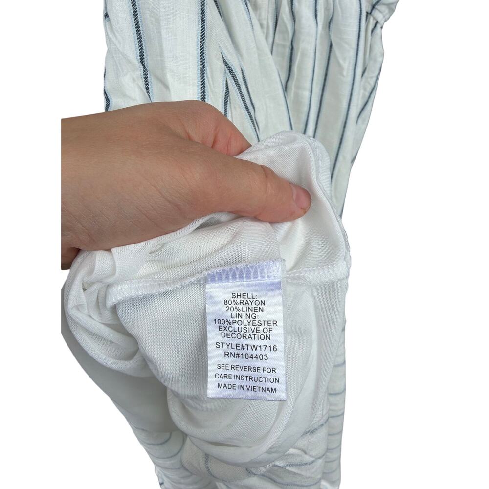 The Workshop Ella Stripe Midi Dress Front Hook Linen Blend Medium M NWT - Picture 9 of 10